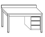 Work tables on legs with back splash and right drawers