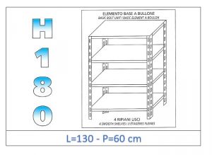 IN-1846913060B Shelf with 4 smooth shelves bolt fixing dim cm 130x60x180h 