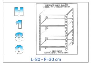 IN-184698030B Shelf with 4 smooth shelves bolt fixing dim cm 80x30x180h 