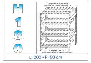 IN-18G47020050B Shelf with 4 slotted shelves hook fixing dim cm 200x50x180h 