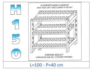 IN-G37010040B Shelf with 3 slotted shelves hook fixing dim cm 100x40x150h 
