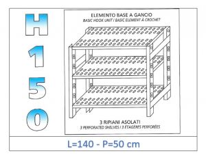 IN-G37014050B Shelf with 3 slotted shelves hook fixing dim cm 140x50x150h 