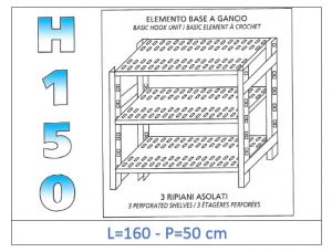 IN-G37016050B Shelf with 3 slotted shelves hook fixing dim cm 160x50x150h 