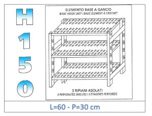 IN-G3706030B Shelf with 3 slotted shelves hook fixing dim cm 60x30x150h 
