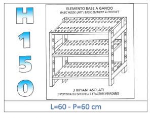 IN-G3706060B Shelf with 3 slotted shelves hook fixing dim cm 60x60x150h 