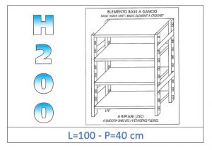 IN-G46910040B Shelf with 4 smooth shelves hook fixing dim cm 100x40x200h 
