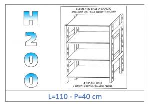IN-G46911040B Shelf with 4 smooth shelves hook fixing dim cm 110x40x200h 