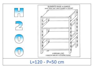 IN-G46912050B Shelf with 4 smooth shelves hook fixing dim cm 120x50x200h 