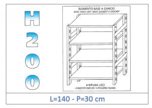 IN-G46914030B Shelf with 4 smooth shelves hook fixing dim cm 140x30x200h 