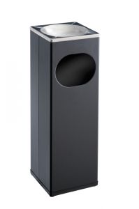 T790002 Poubelle-cendrier carré métal noir/inox 15 litres