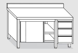 EU04103-15 tavolo armadio ECO cm 150x70x85h  piano alzatina - porte scorr - cass 3c dx