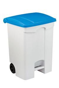 T115075 Contenitore mobile a pedale in plastica bianco coperchio blu 70 litri (confezione da 3 pezzi)